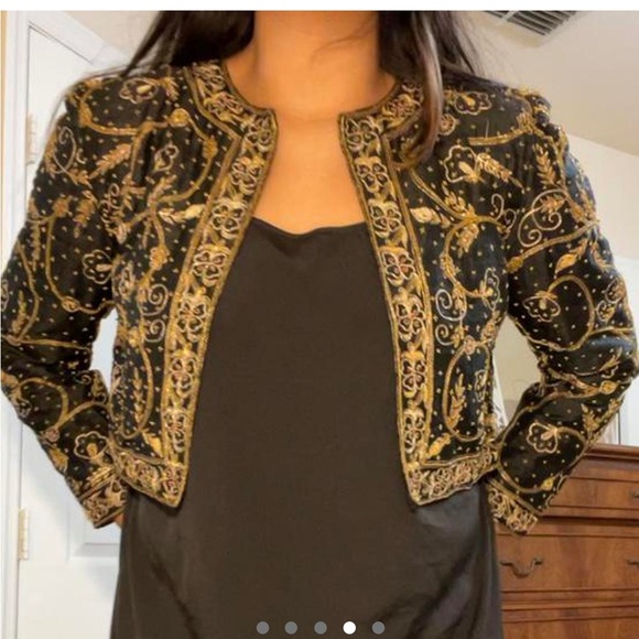 Niteline Della Roufogali Black Silk Beaded Jacket M - Picture 3 of 5